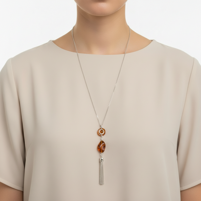 Sterling Silver Amber Fringe Necklace