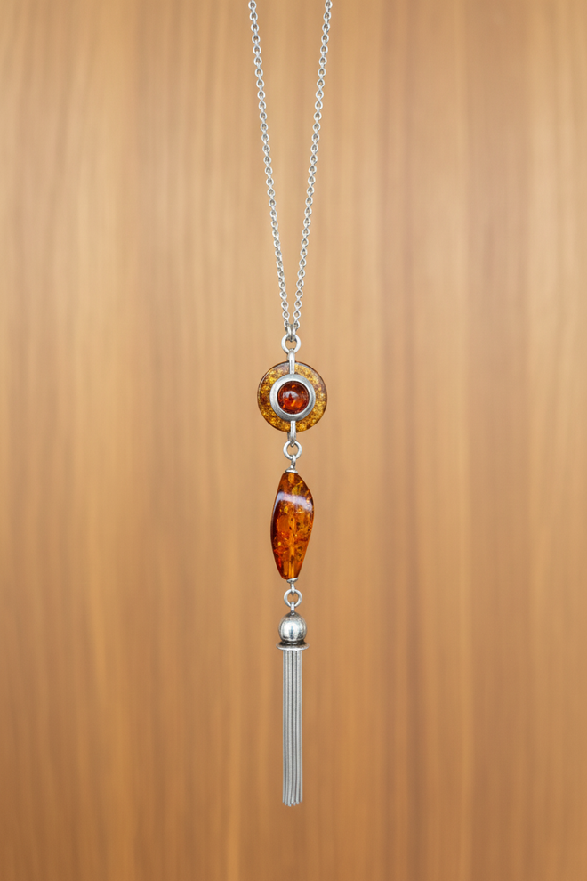 Sterling Silver Amber Fringe Necklace