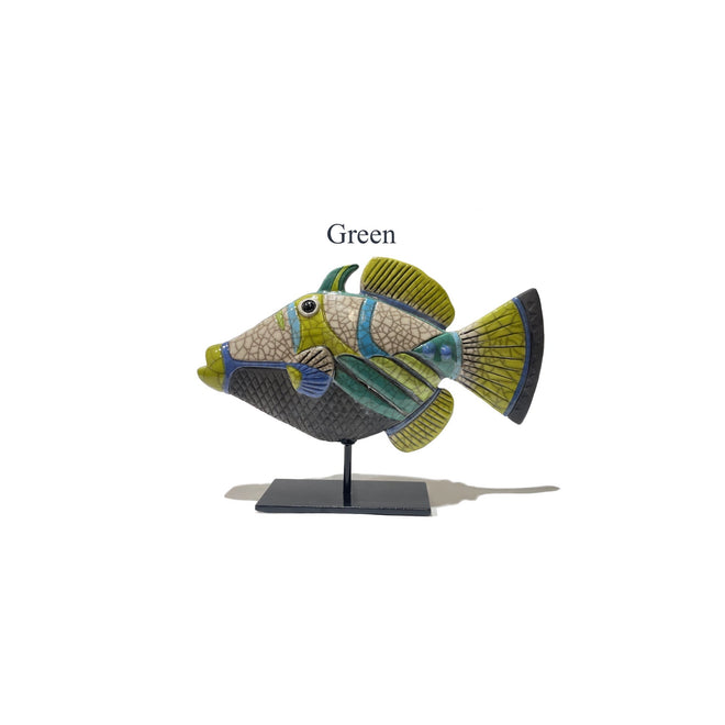 Ceramic Picasso Fish on Stand (Green)