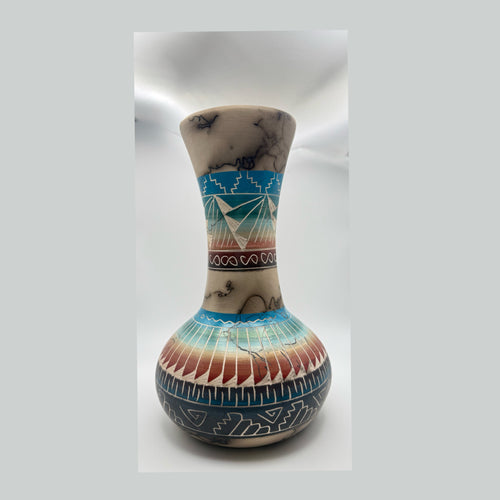 Navajo Carved Vase by Artist Marilyn Sam 8"H x 5"W