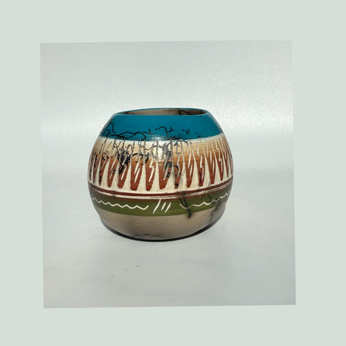 Navajo Carved Vase by Artist Marlena Sam 2.5"H x 3"W