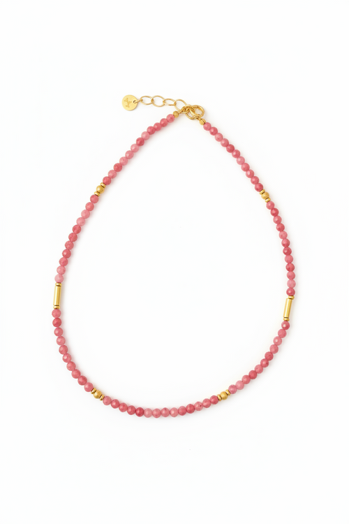 Pink Tourmaline Beaded Necklace - Accents of Gold