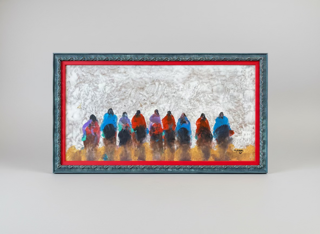 Protectors VI — Al Clymer (Original, 15″ H × 26½″ W), Double-Framed Oil & Acrylic on Panel