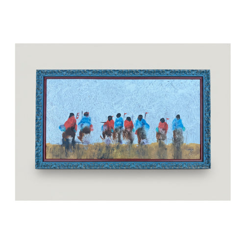 Protectors V — Al Clymer (Original, 15″ H × 26½″ W), Double-Framed Oil & Acrylic on Panel