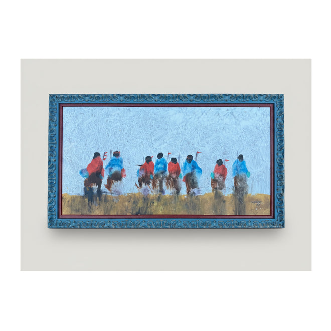 Protectors V — Al Clymer (Original, 15″ H × 26½″ W), Double-Framed Oil & Acrylic on Panel