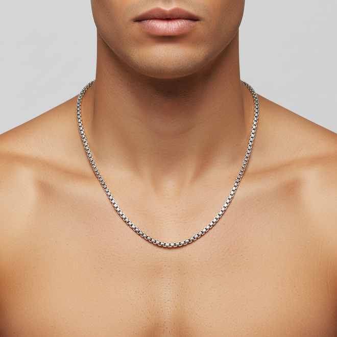 4mm Sterling Silver Box Chain Necklace 22 inch
