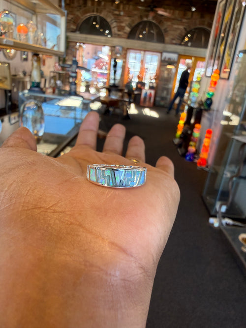 Navajo Amazonite & Cultured Opal Inlay Sterling Silver Ring