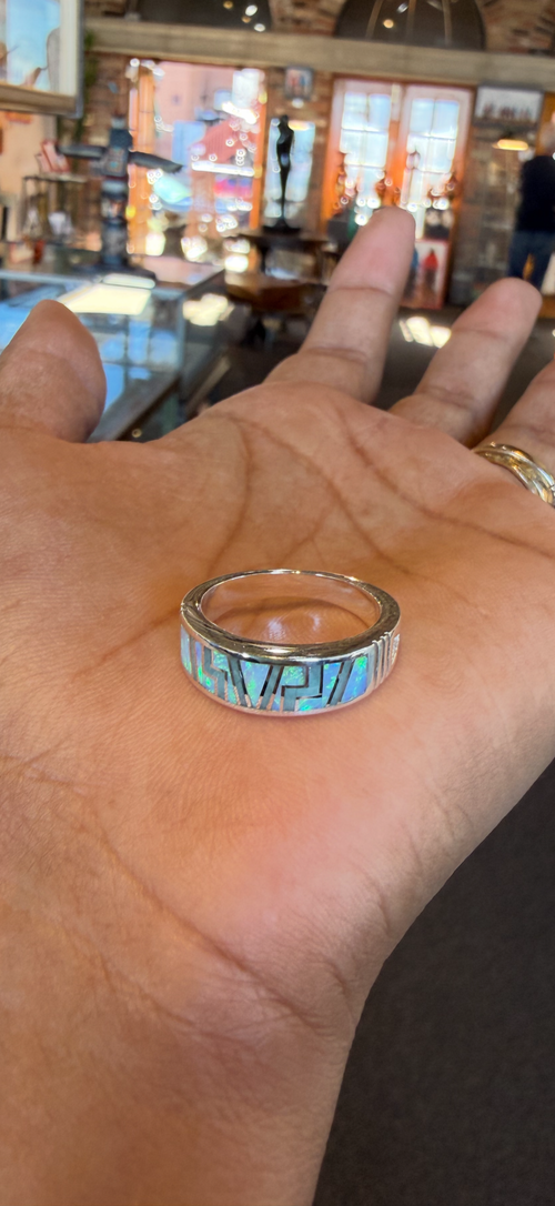 Navajo Amazonite & Cultured Opal Inlay Sterling Silver Ring