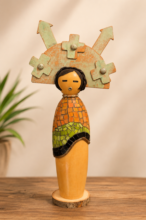 Handmade Mosaic Maiden Kachina Doll Sculpture by Julie Hemer