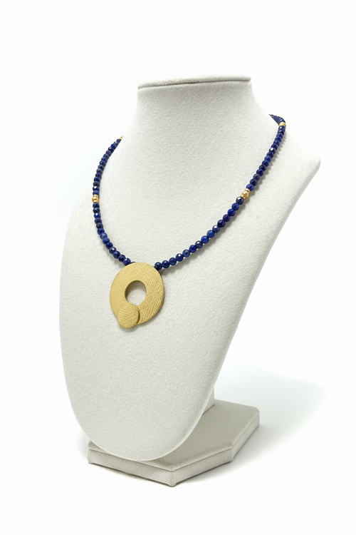 Lapis Lazuli Beaded Necklace - Gold Pendent
