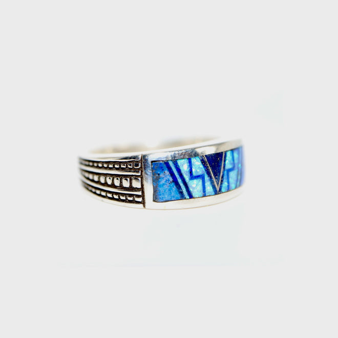 Lapis • Opal • Navajo Inlay Ring (Sterling Silver) — Custom in 14K White/Yellow Gold