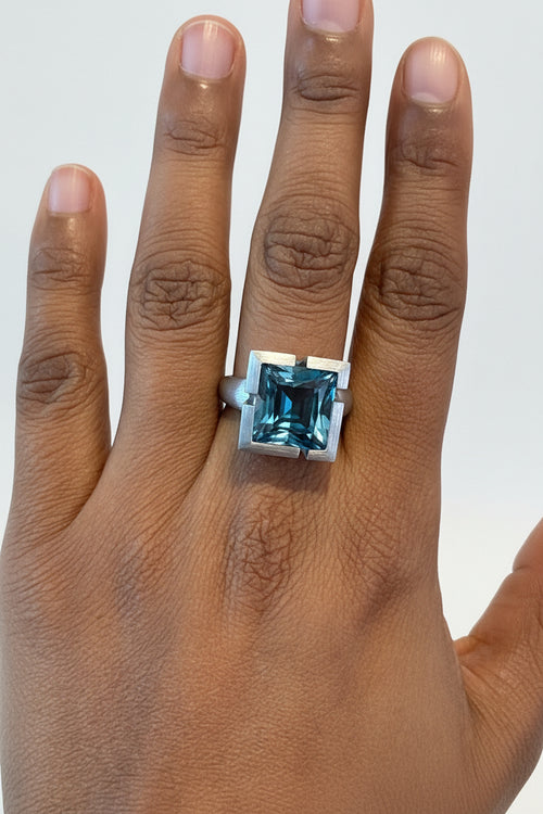 Square Blue Topaz Ring