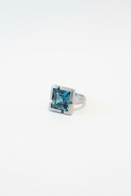 Square Blue Topaz Ring