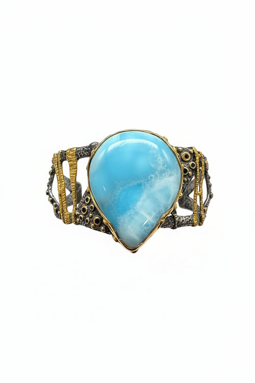 Larimar, Emerald, Green Chrome Diopside & Blue Sapphire Cuff Bracelet