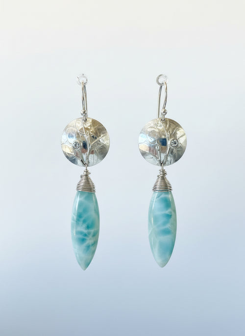 Handmade Larimar Earrings with 2mm Diamonds
