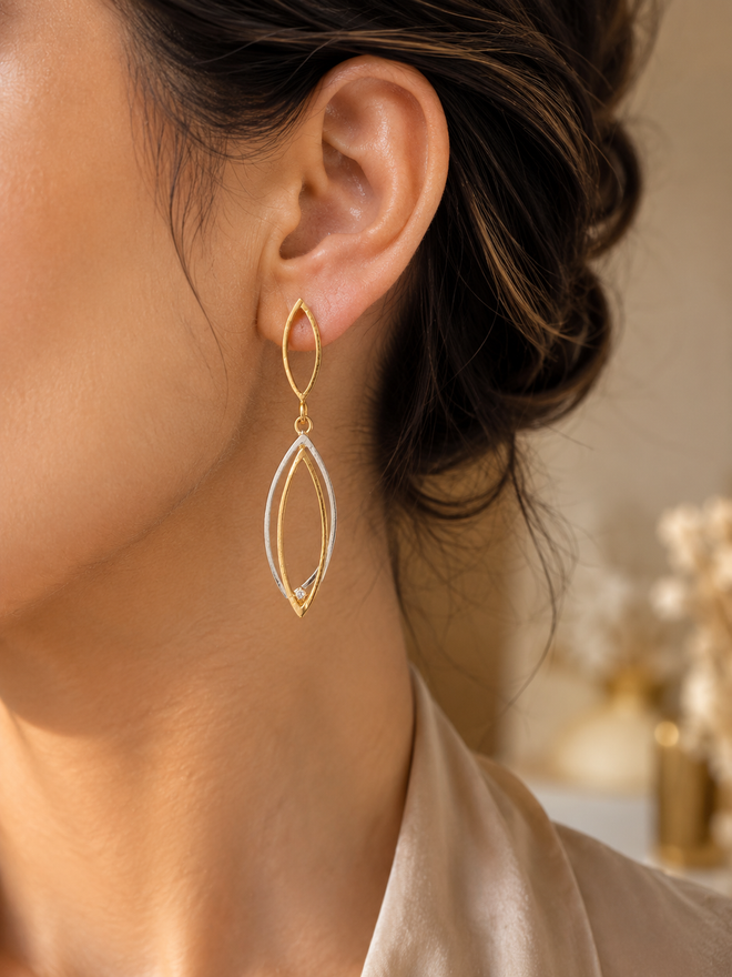 Luxury Mixed Metal Marquise Earrings in Gold Vermeil & Sterling Silver