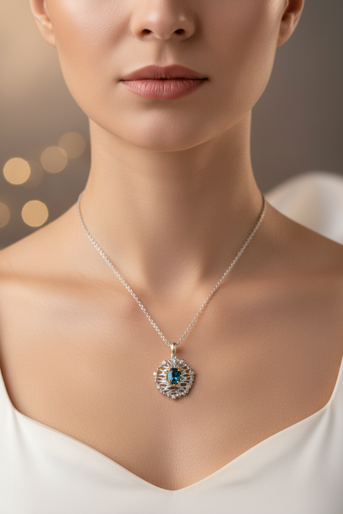 London Blue Topaz & White Topaz Necklace