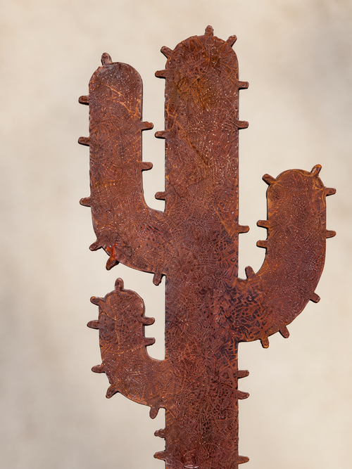 Handcrafted Rustic Steel Saguaro Cactus Garden Stake – Made in Sedona, Arizona – 19"