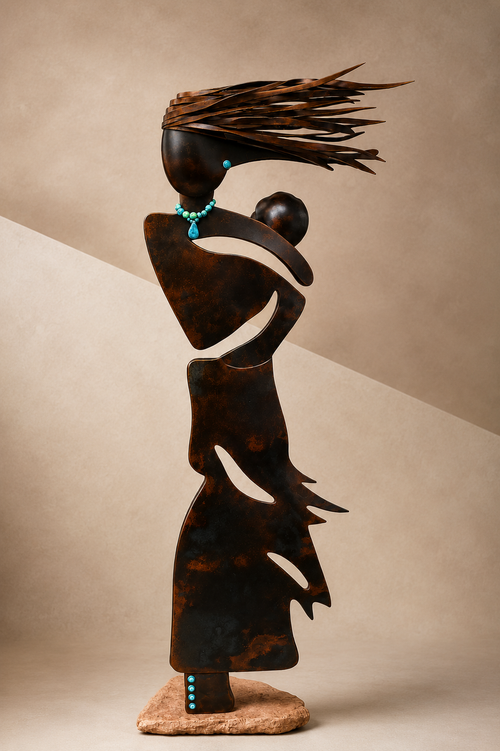 Metal Mother Sculpture with Child
