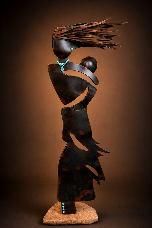Metal Statue of Mother and Child