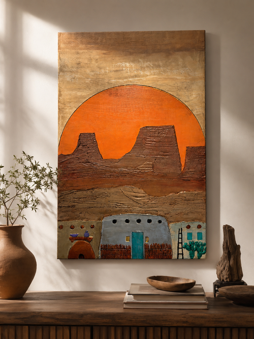 Vertical Adobe Painting Textured Wall Art ready to hang