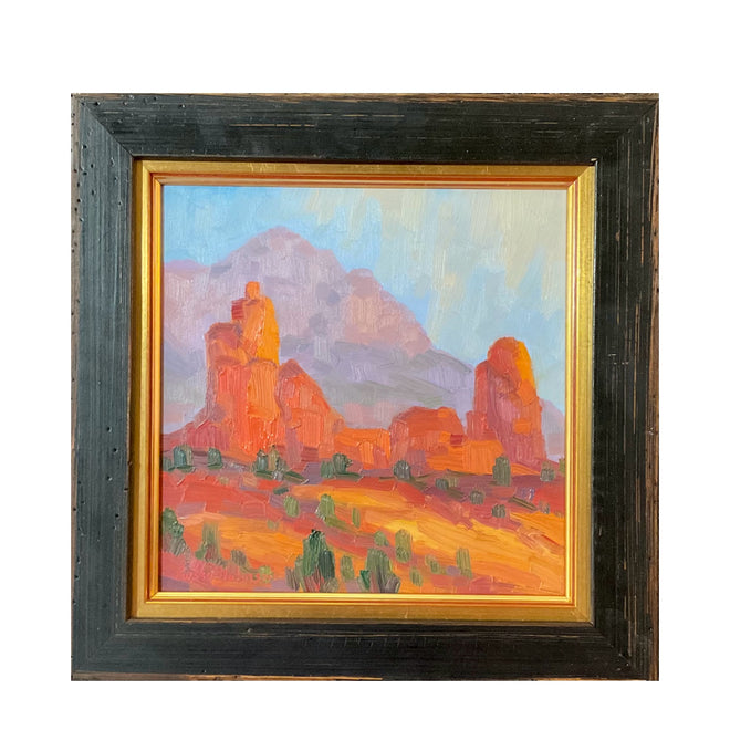 Morning at Snoopy Rock — Sedona — Original Palette-Knife Oil, 8″×8″ (Russell Johnson)