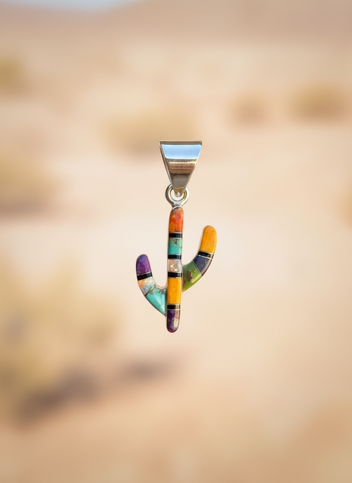 Multi Stone Cactus Pendent - Double Sided