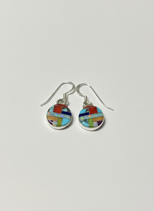 Multi-Stone Turquoise, Spiny Oyster, Gaspeite, Sugilite, Opal & Lapis Round Drop Dangle Earrings