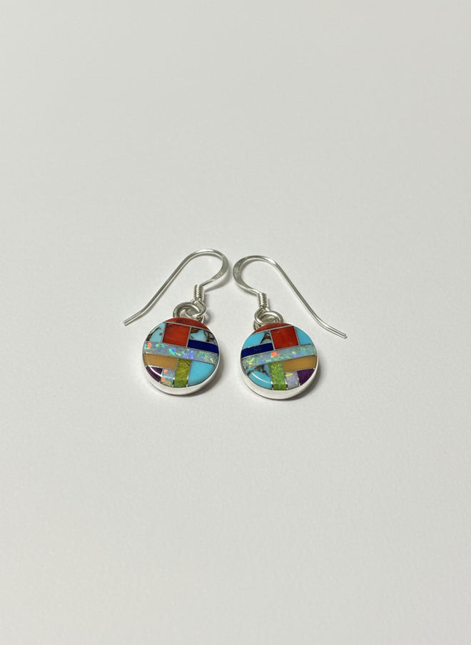 Multi-Stone Turquoise, Spiny Oyster, Gaspeite, Sugilite, Opal & Lapis Round Drop Dangle Earrings