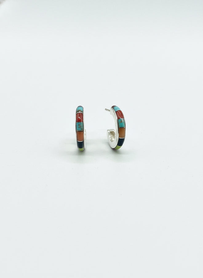Multi Stone Small Half Hoops Earrings