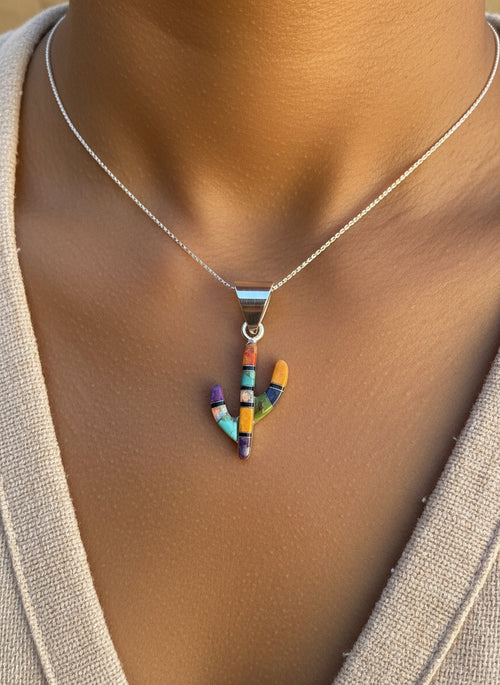 Multi Stone Cactus Pendent - Double Sided