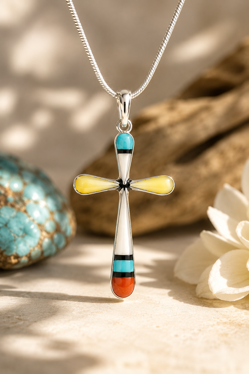Native American Cross Necklace multi stone