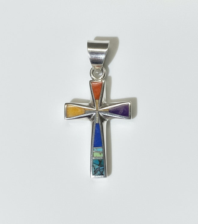 Native American Handmade Stone Inlaid Cross Pendant