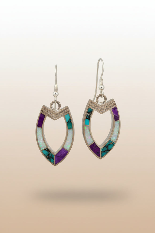 Sugilite, Turquoise & Opal Earrings - Navajo Handmade