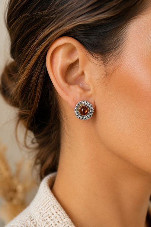 Natural Amber Post Earrings