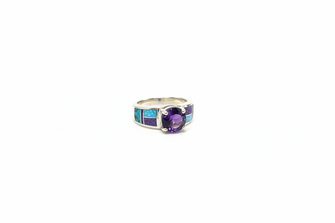 Amethyst, Sugilite, Turquoise & Opal Ring