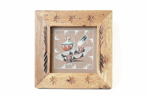 Wedding basket (Sand Painting) by Navajo Artist Ben Mitchell 17x17 (framed)