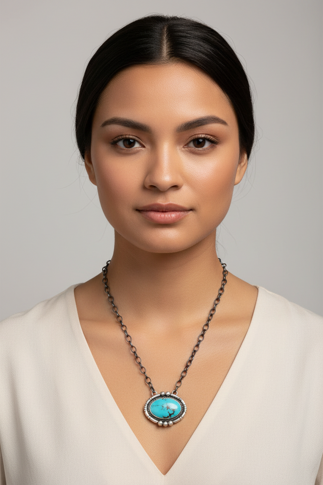 Sonoran Turquoise Statement Necklace by Navajo Artist Larry Kaye