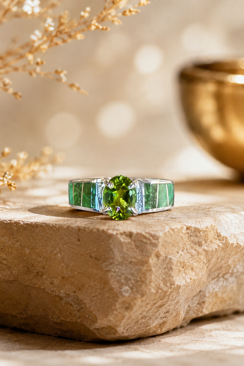 Navajo Made Sonoran Turquoise and peridot ring