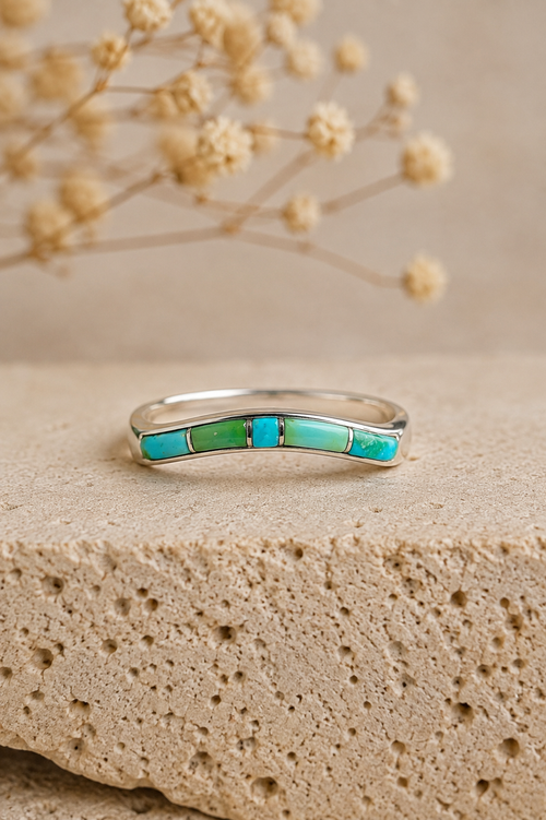 Navajo Made small Sonoran turquoise petite ring ideal for stacking