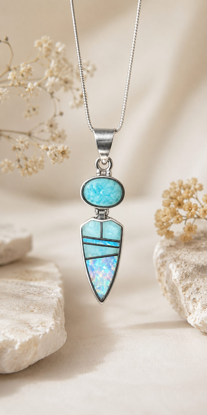 Navajo Made stone inlaid Opal and amazonite necklace