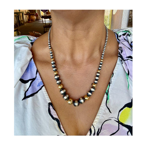 Navajo Pearls Necklace – 20" Sterling Silver & Gold Vermeil Beads