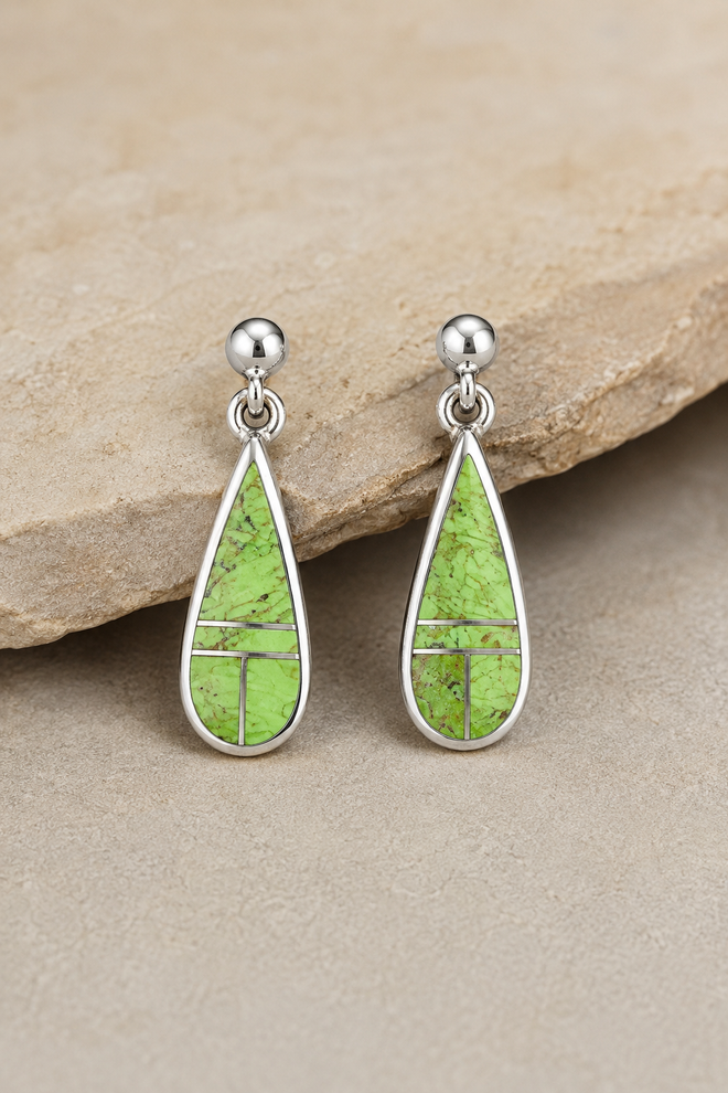 Navajo Stone Inlaid Gaspetite Earrings Sterling Silver 