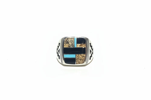 Tiger's Eye Jasper, Black Jade & Kingman Turquoise Ring