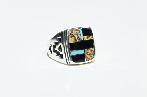 Tiger's Eye Jasper, Black Jade & Kingman Turquoise Ring
