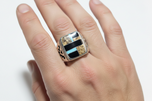 Tiger's Eye Jasper, Black Jade & Kingman Turquoise Ring