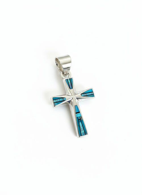 Arizona Blue Turquoise, Black Jade & Multi Opal Cross Pendent