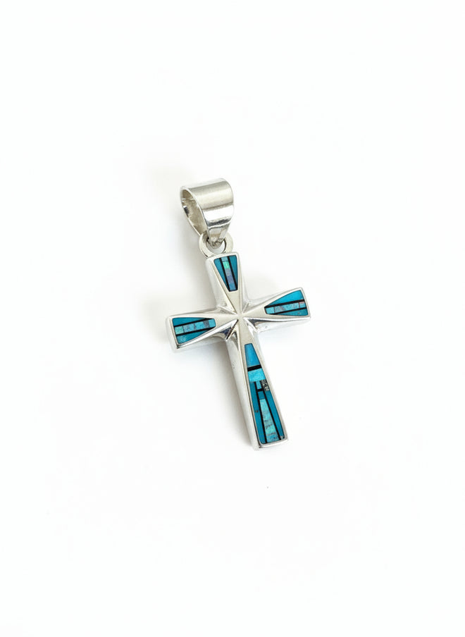 Arizona Blue Turquoise, Black Jade & Multi Opal Cross Pendent