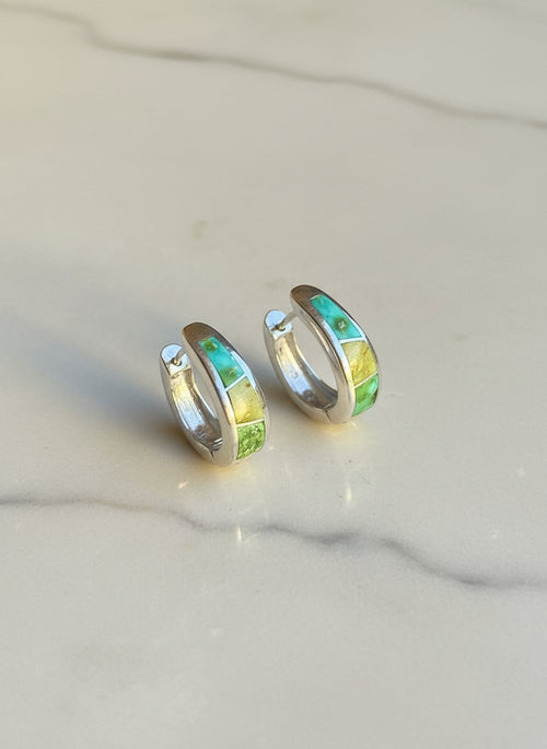Sonoran Gold Turquoise Huggies Earrings - Navajo Stone Inlaid