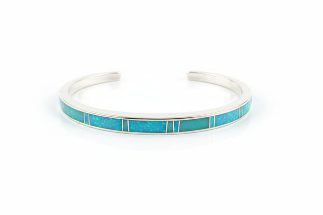 Opal & Amazonite Cuff Bracelet - Handmade Stone Inlaid - Native American Jewelry